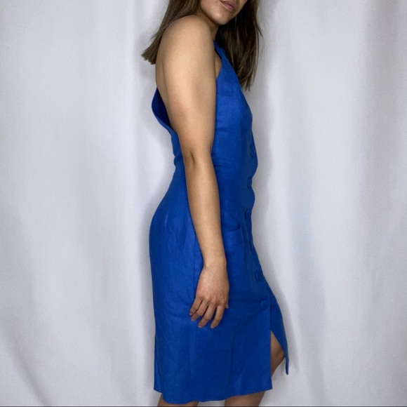 Vibrant blue chunky button up midi dress sz 2/4 - Picture 6 of 12